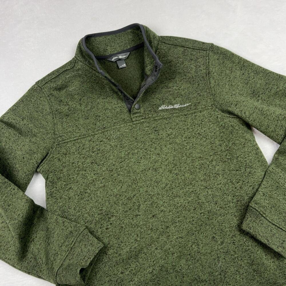 Eddie Bauer Pullover Sweater Men M Green Mock Neck Radiator Fleece Embroidered